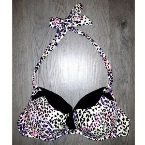 Victoria's Secret Colorful Leopard Print Ruffled Push Up Bikini Top Size 34B